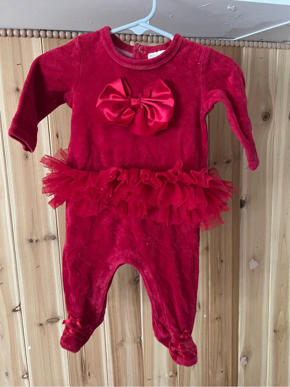 First Impressions Red Velvet Tutu Footed Christmas Romper 0-3 months